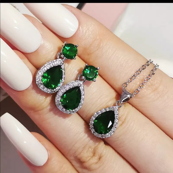 Round Crystal 925 Sterling Silver green Jewelry